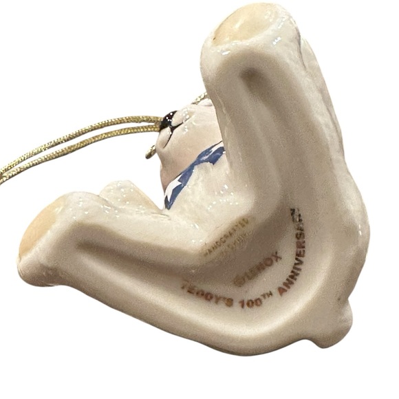 LENOX Teddy's 100th Anniversary Ornament - Ivory Bone China 24K Gold Plate Trim - Picture 11 of 11